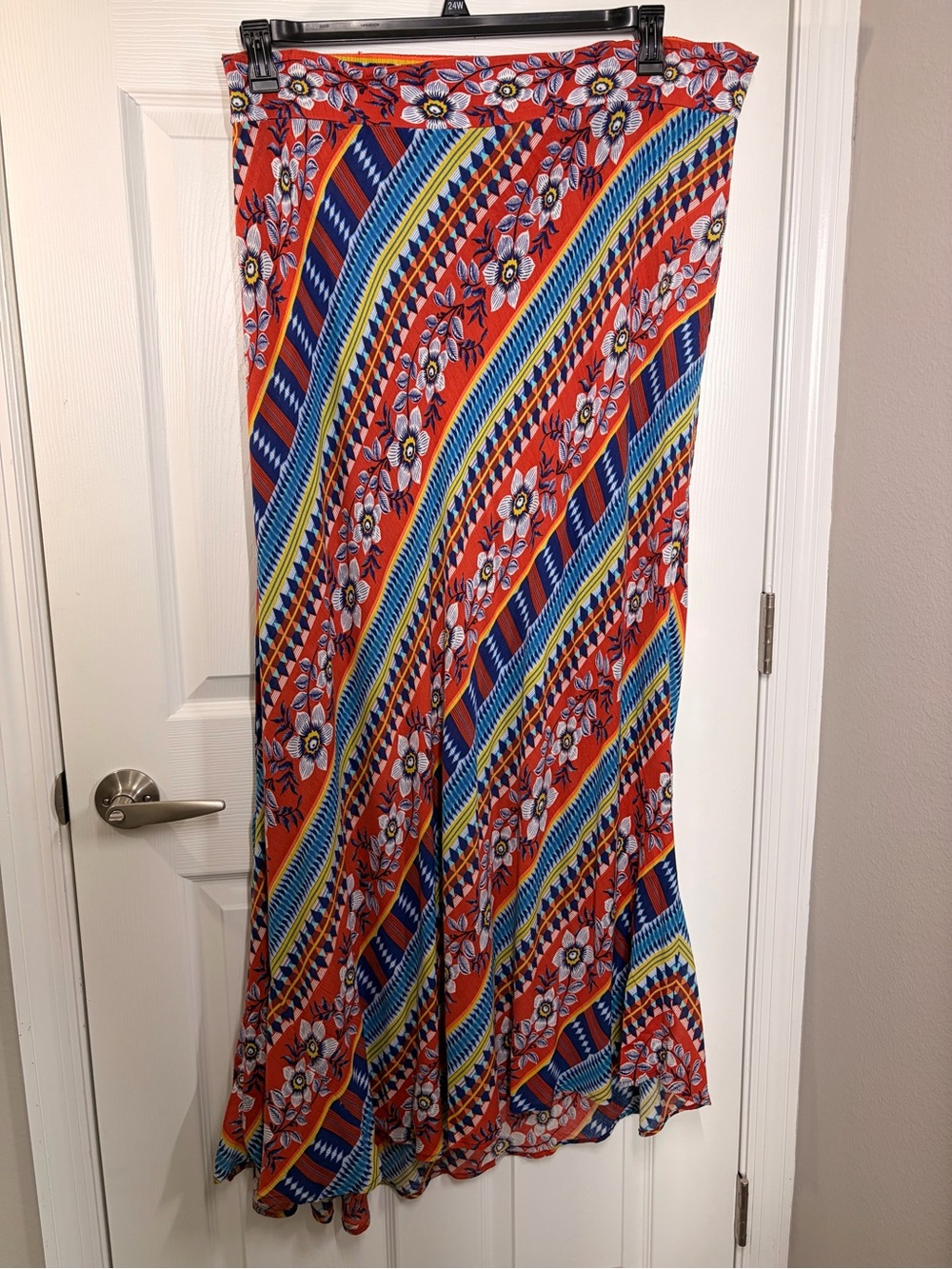 Bold Orange Floral-Striped Maxi Skirt